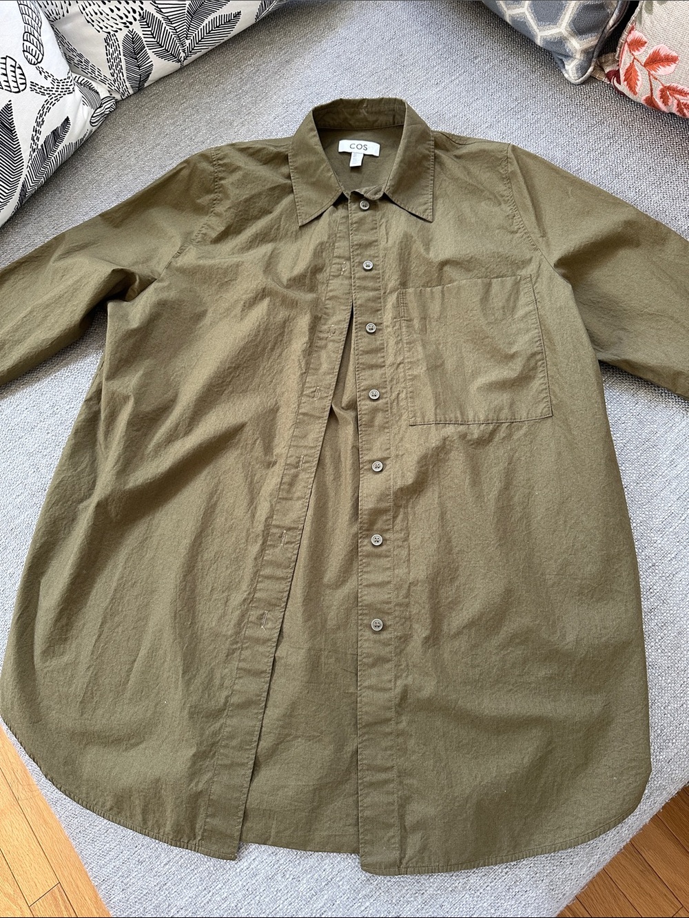 COS Olive Green Lightweight Button-Front Shirt Jacket